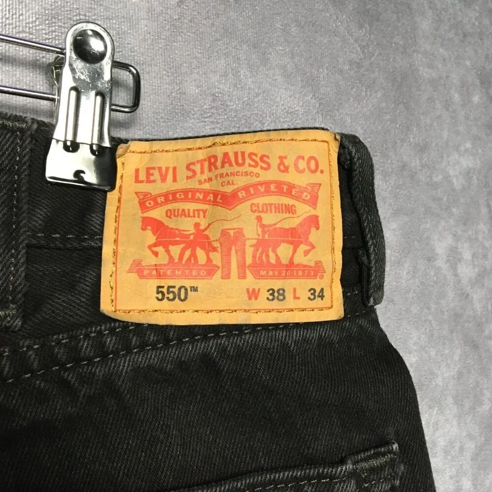 Levis Mens 550 Relaxed Fit Black Jeans size 38x34 Cotton Denim Pant Copper Rivet